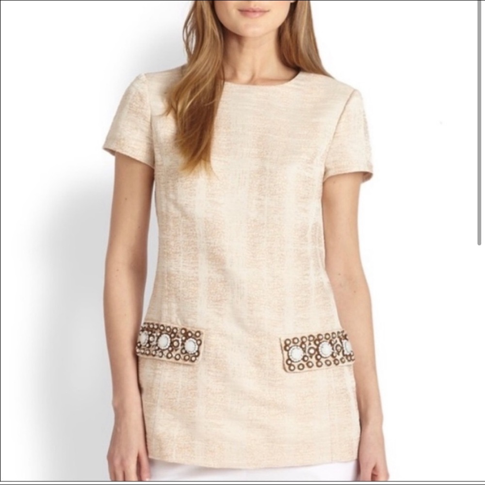 Tory Burch Jillian Ivory Crystal Embellished Tunic Top Size 6